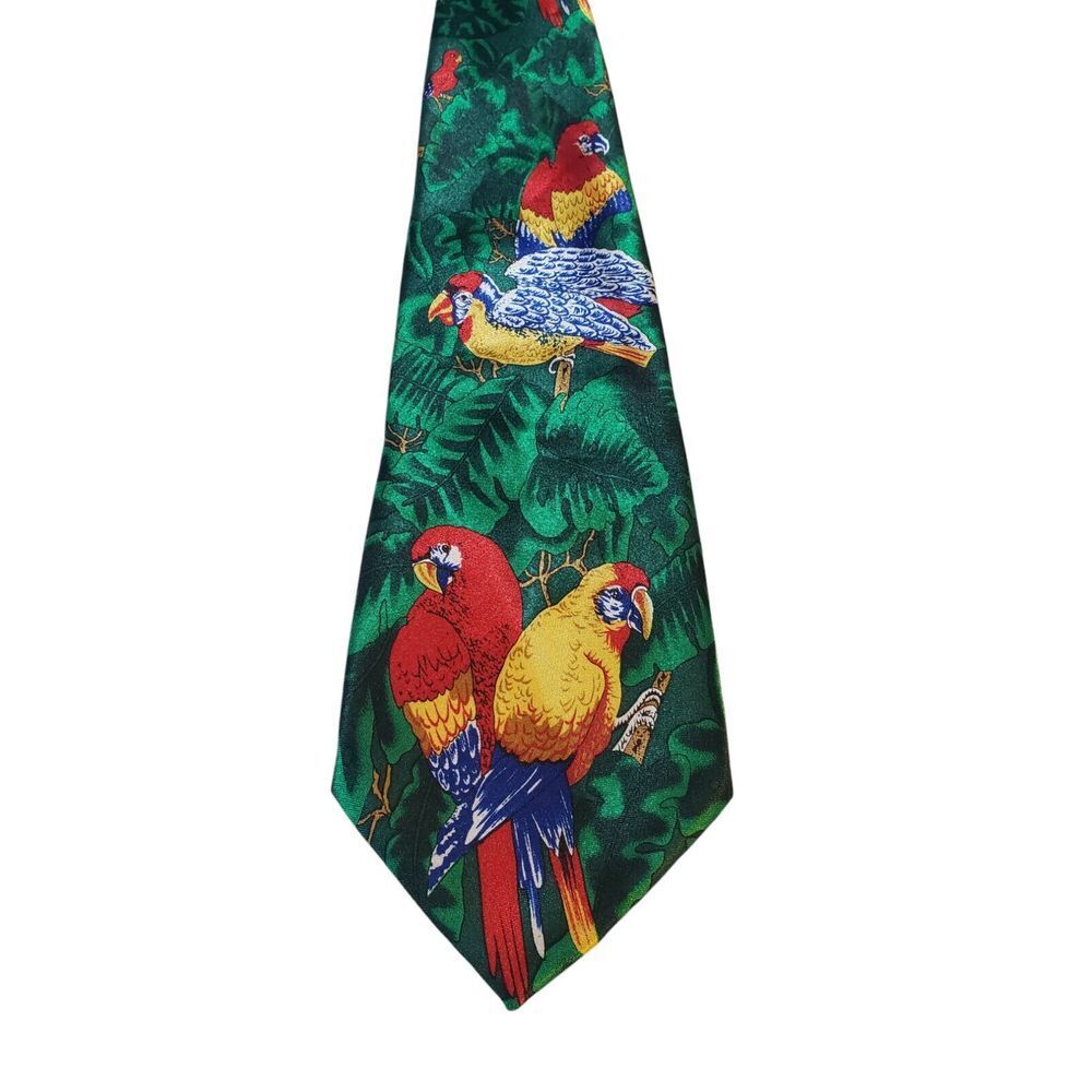 Roberto‎ Cellini 'Parrots II' Neck Tie Mens Green Parrots Polyester Tropical Fun